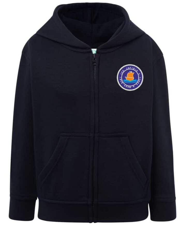 Felpa fullzip con cappuccio garzata con logo “Japigia 2 – T. a Mare” - immagine 1